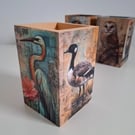 Handmade Decoupaged Wooden Holder with Birds
