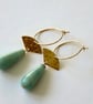Amazonite Statement Earrings Long Drops Gold Detail on Gold Hoops Summer Dangles - Image 3