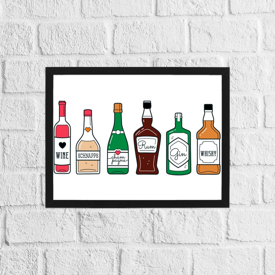 Alcohol bottles illustrated prints