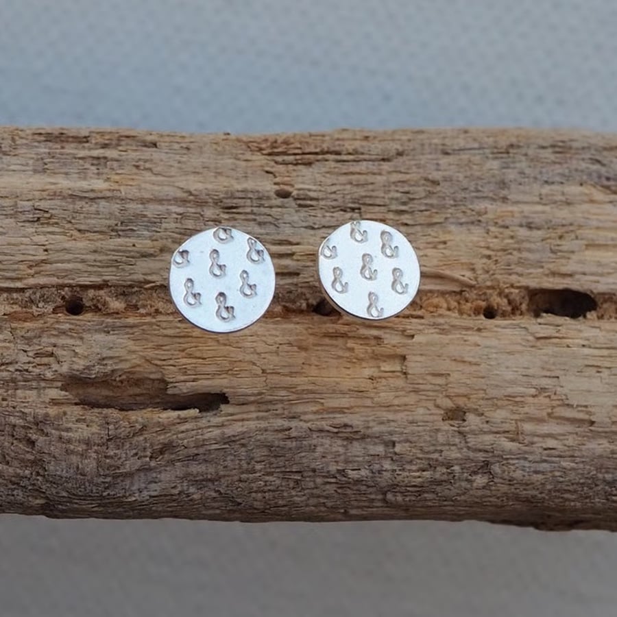 Studs - Handmade sterling silver ampersand stud earrings, unisex earring studs
