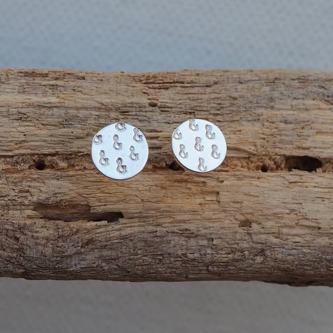 Studs - Handmade sterling silver ampersand stud earrings, unisex earring studs