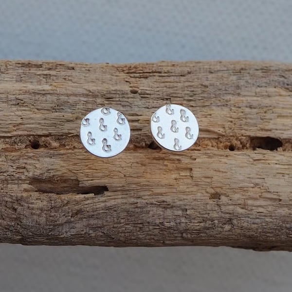 Studs - Handmade sterling silver ampersand stud earrings, unisex earring studs