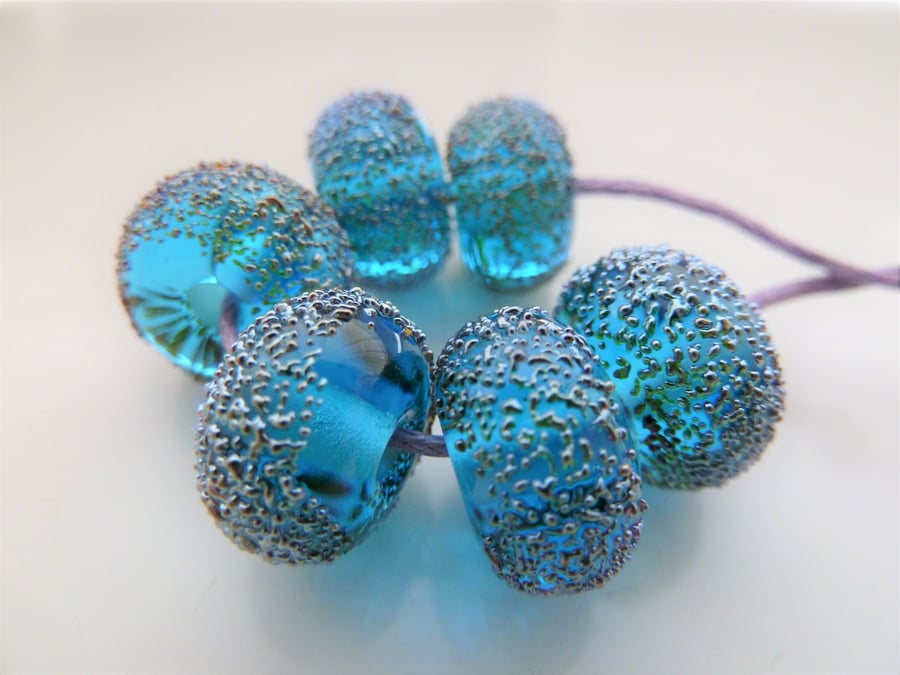 blue turquoise stardust lampwork glass beads