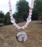 Rose Quartz Cat and Moon Necklace with Rhinestones - Summer Seconds   