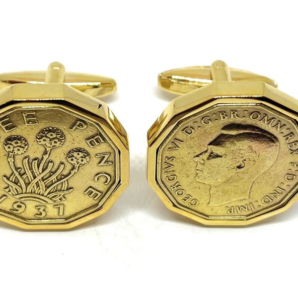 1937 Threepence Coin Cufflinks Mens Birthday Gift  Present Anniversary