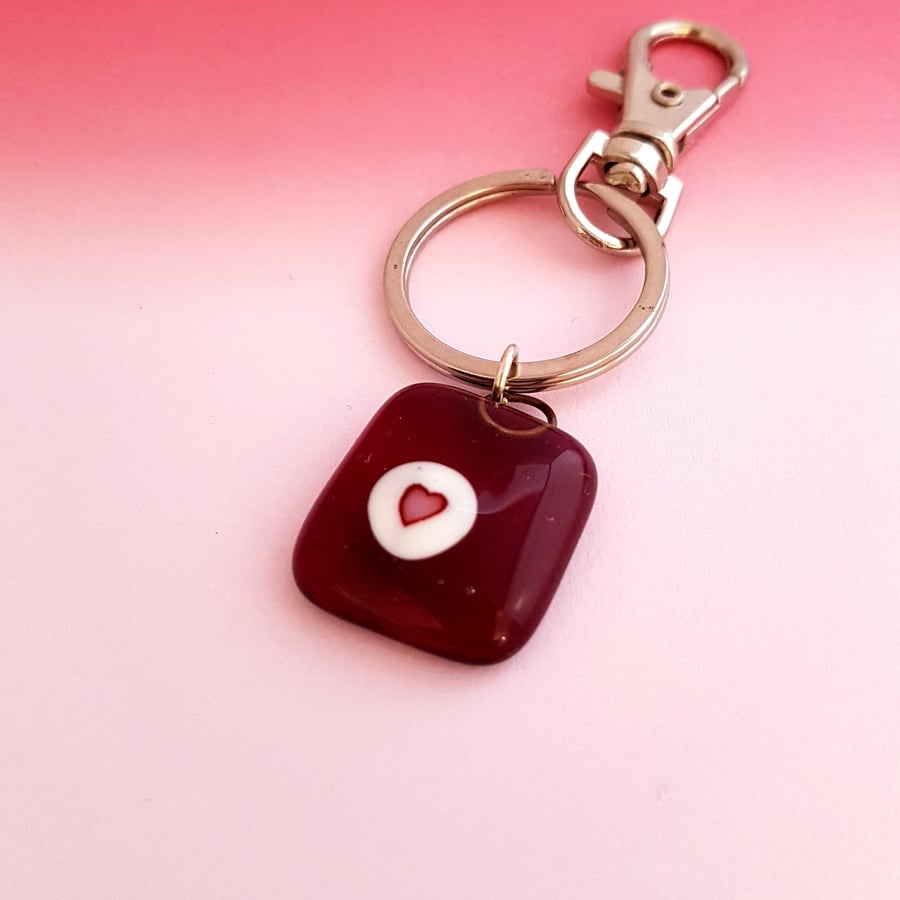 Cranberry Fused Glass Keyring