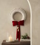 Handwoven Chunky Cotton Wreath with Red Velvet Bow & Gold Bells