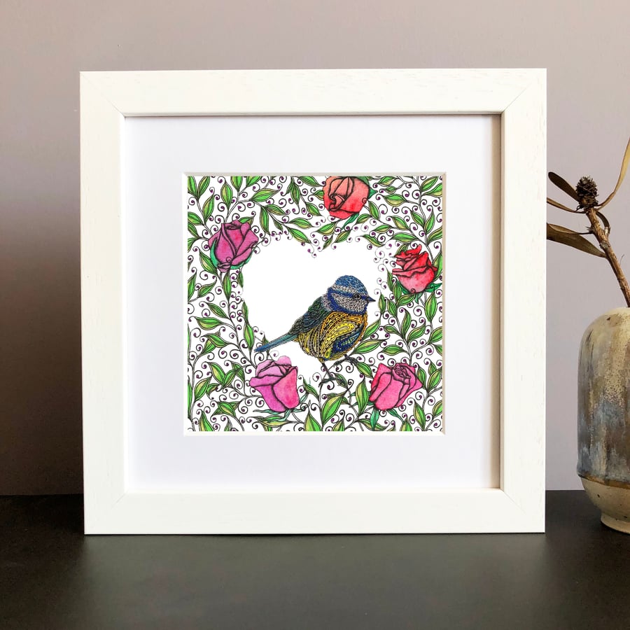 'Blue Tit Love' Framed Print