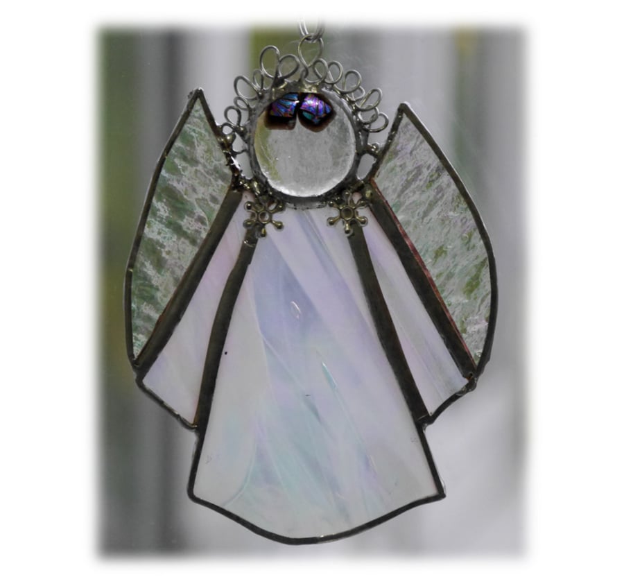 Angel Suncatcher Stained Glass White iridescent Christmas 010