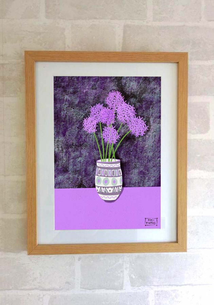 Ornamental Onion - Allium - Floral Art. A4 Print Only  by Nina Martell