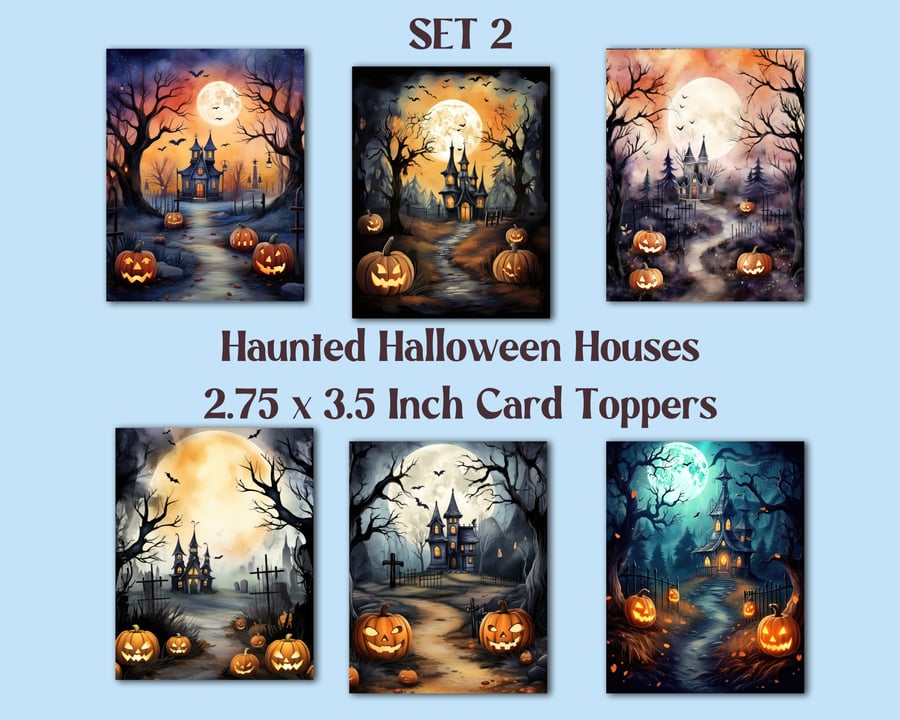Haunted Halloween Houses Set of 6 2.75 x 3.5 Inch Card Toppers for Card Making