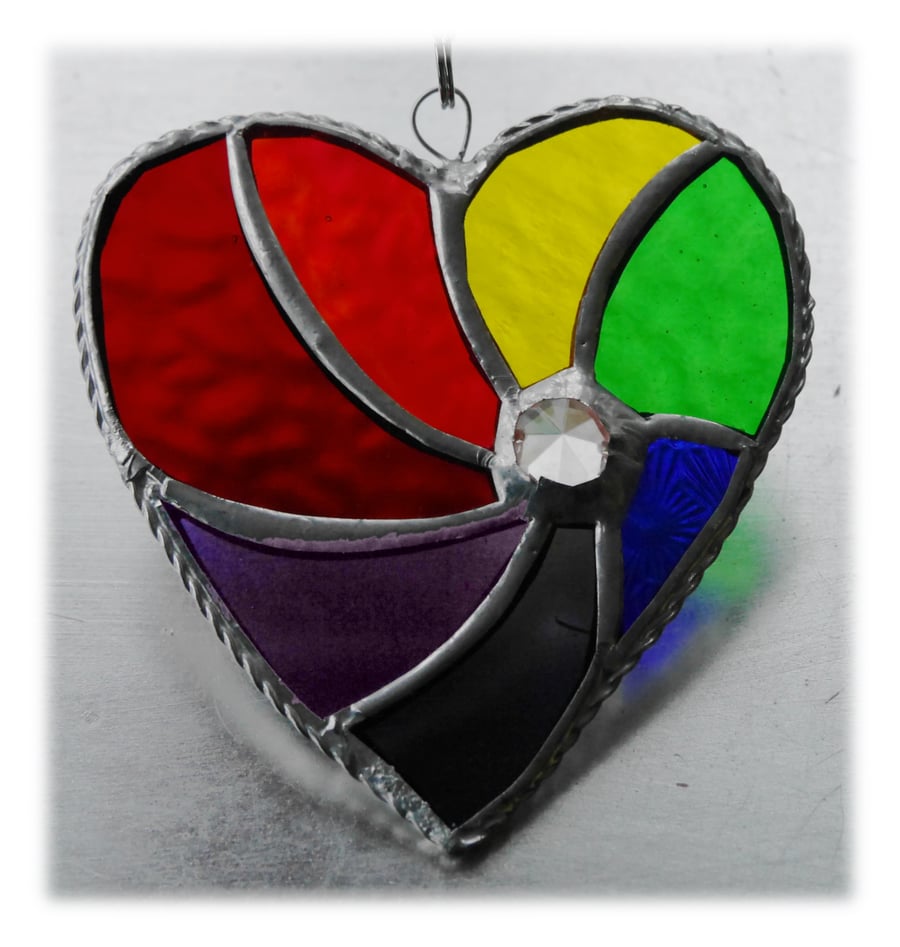Rainbow Swirl Heart Stained Glass Suncatcher 010