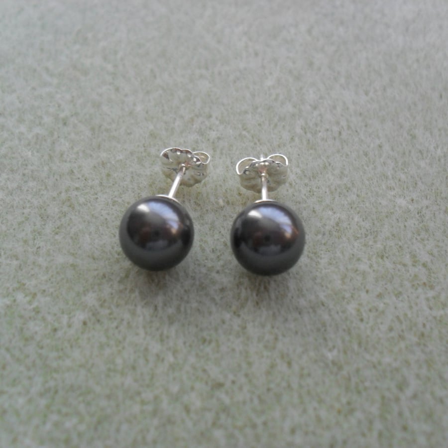 Sterling Silver Crystal Black Pearl Stud Earring With Pearls From Swarovski 