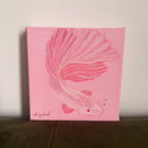 Pink Betta Fish Acrylic Painting with Gems on 6"x6" Chunky Box Canvas