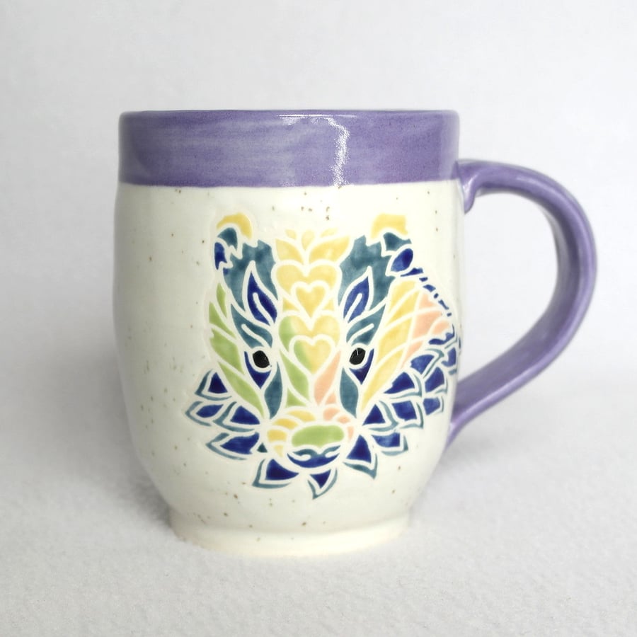 19-142 Handmade Ceramic Stoneware Badger Mug 