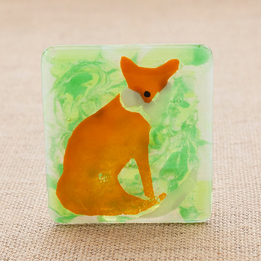 Fused Glass Fox Tea-Light Candle Holder