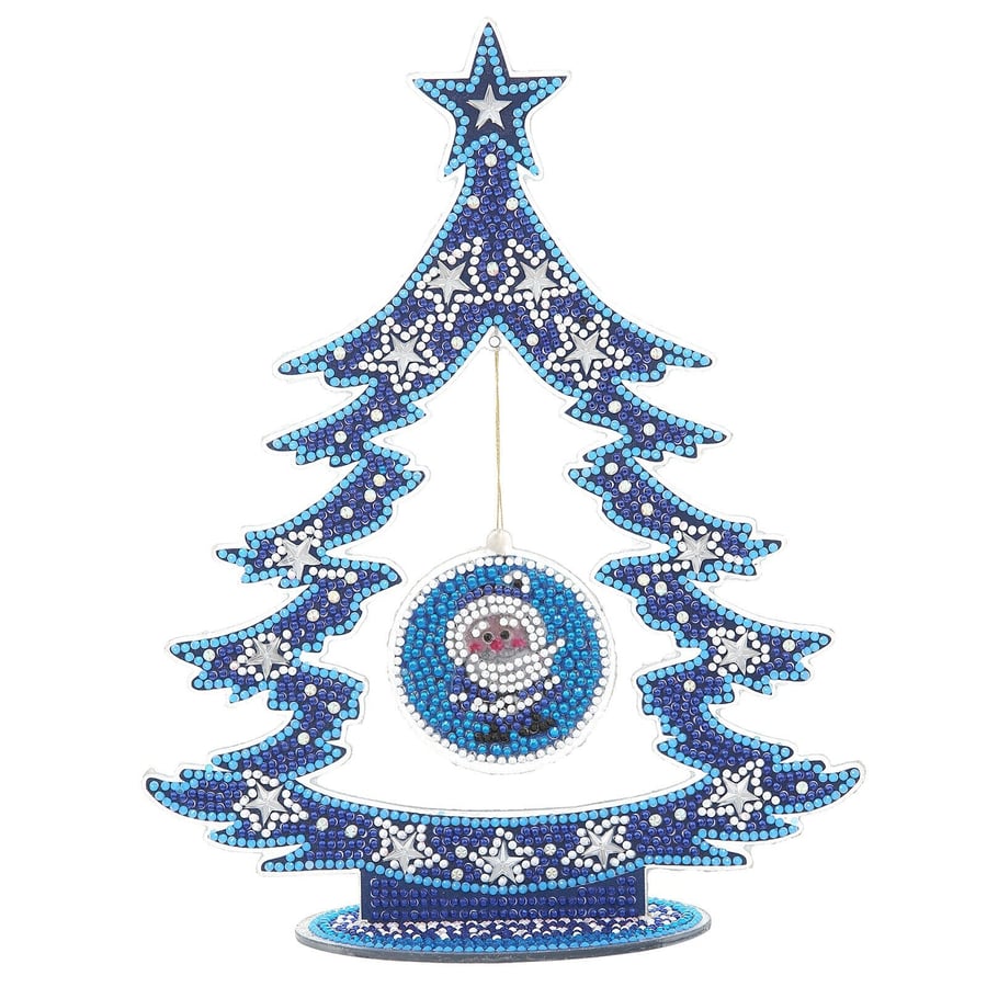 5D DIY Blue Christmas Tree Glow in the Dark Night Stand Diamond Painting for Adu
