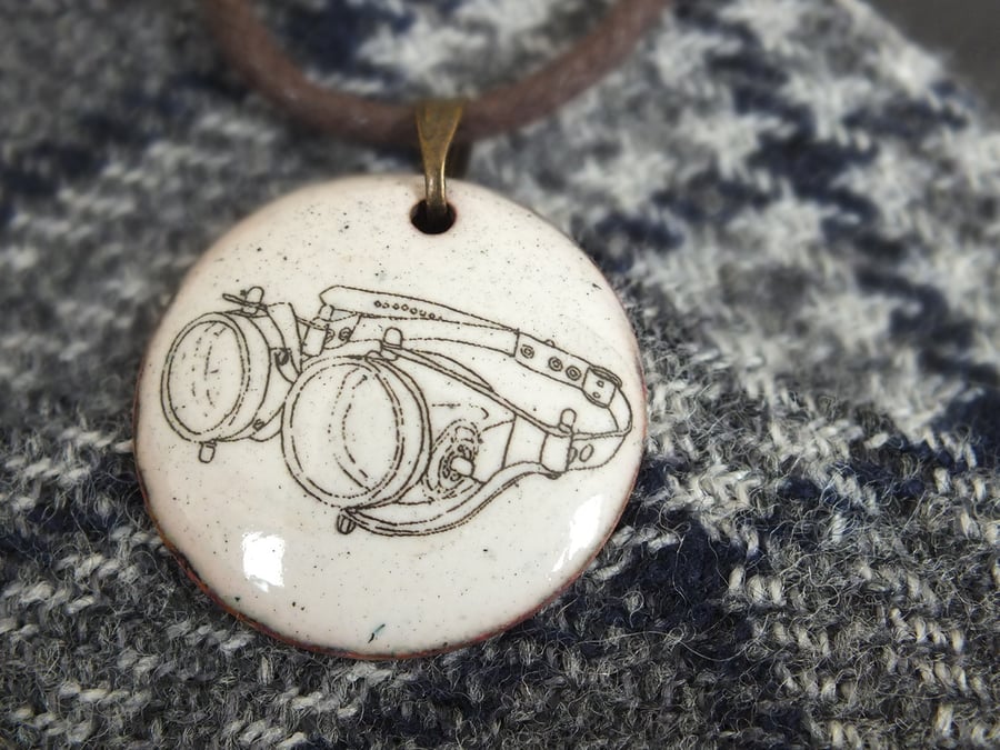 Steampunk goggles enamelled pendant