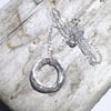 Sterling Silver Russian Wedding Ring Style Hoop Pendant Necklace - UK Free Post