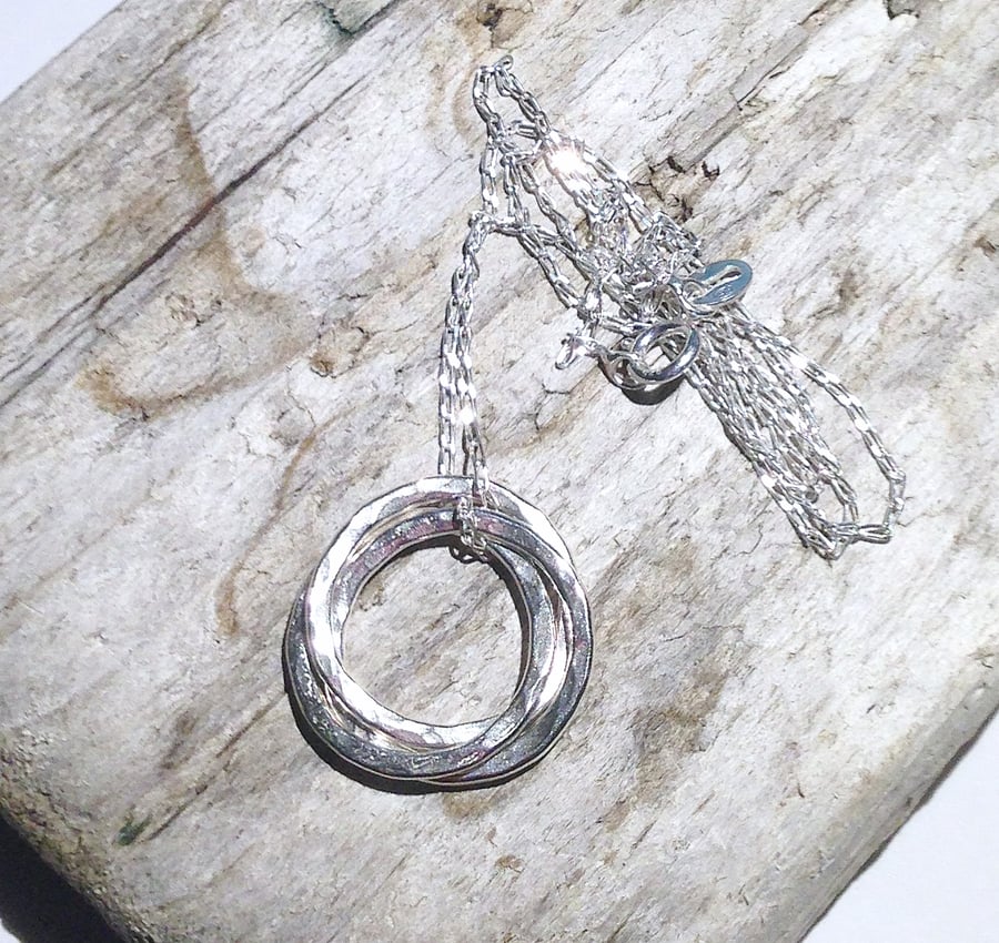 Sterling Silver Russian Wedding Ring Style Hoop Pendant Necklace - UK Free Post