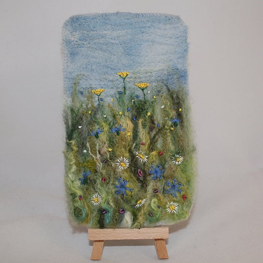 Embroidered and Felted Hanging - A Cornflower Meadow