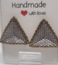 Handwoven 3D Triangle Stud Earrings - Beaded Geometric Earrings - Vanilla - Image 5