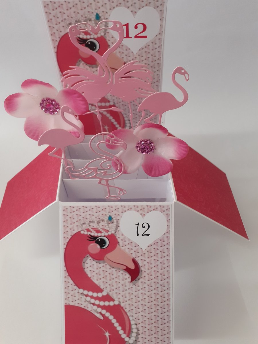 Girls 12th Birthday Card with Flamingos