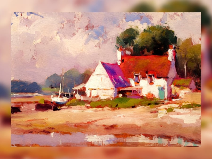Coastal Cottage Charm with Vibrant Hues 5"x7" on Matte Paper