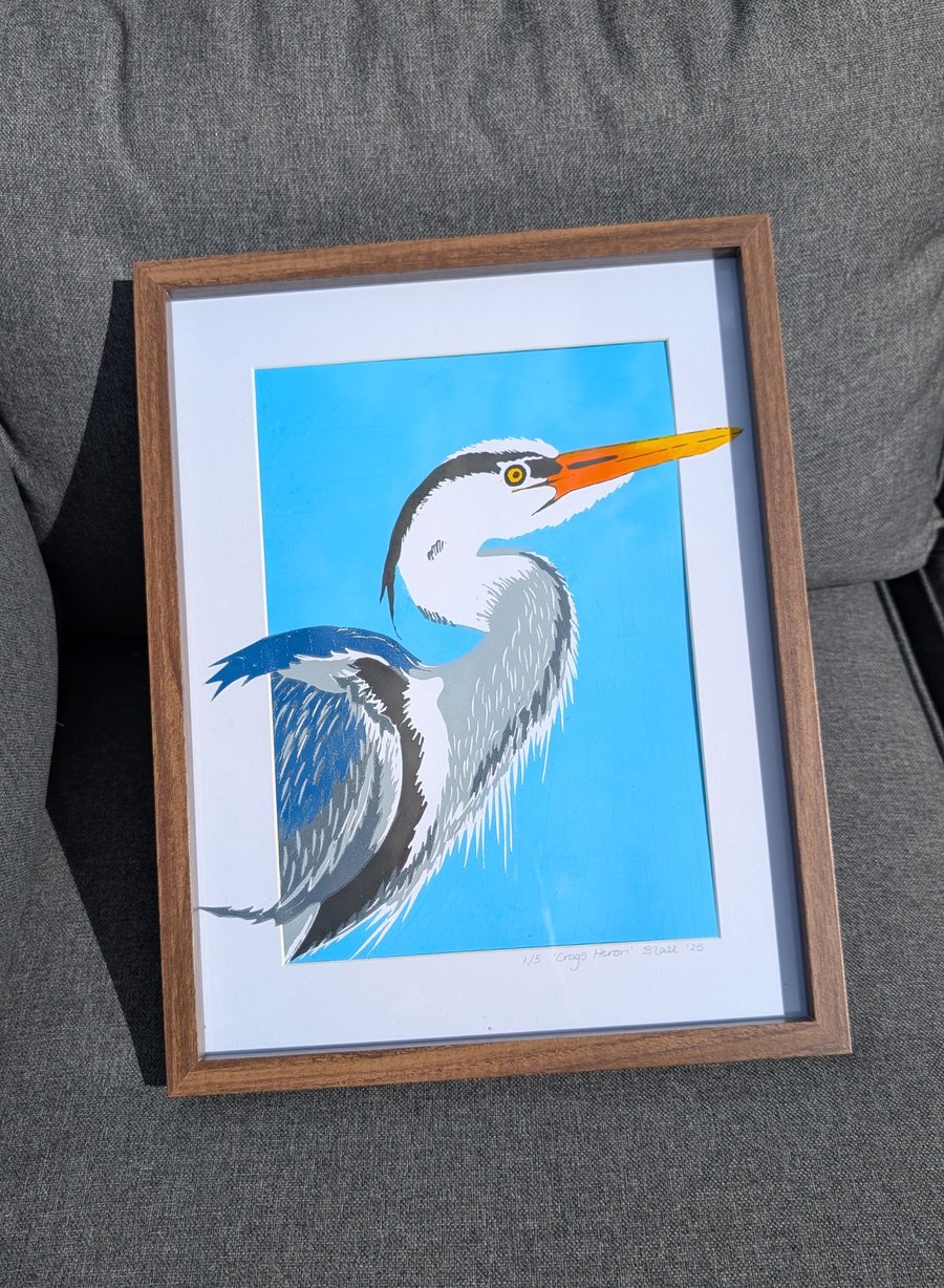 'Crags Heron' Lino Print 