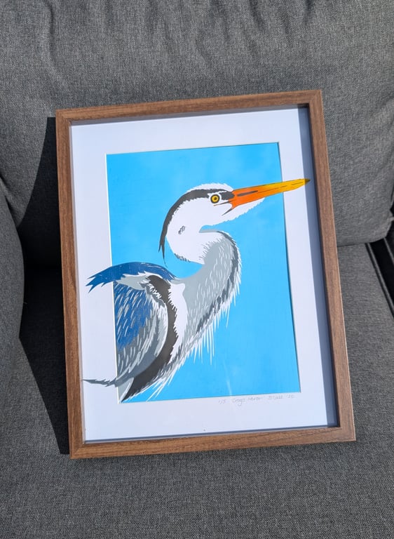 'Crags Heron' Lino Print 