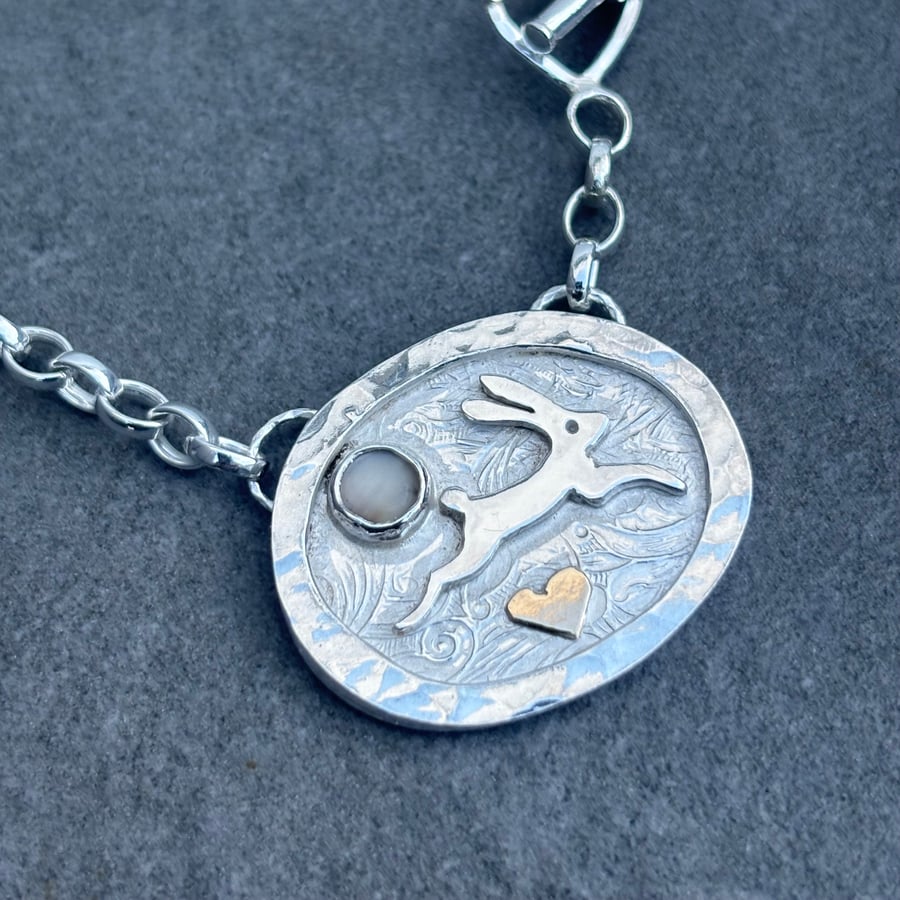 Silver Hare and Moonstone Necklace 