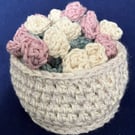 Set of four Rose flower drinking glass or mug coasters in a cream basket