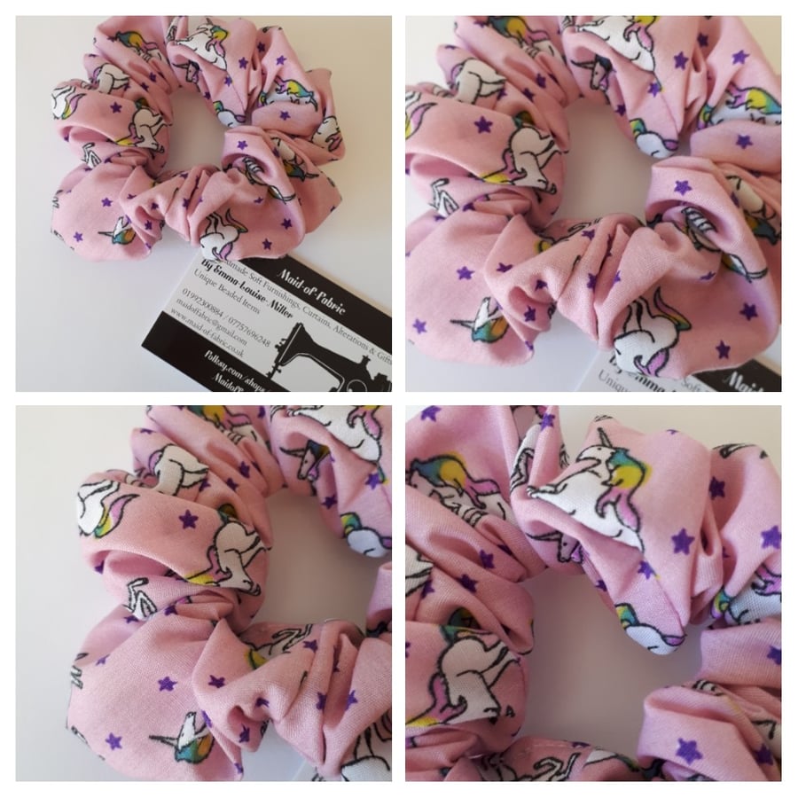 Hair scrunchie in pink unicorn fabric 