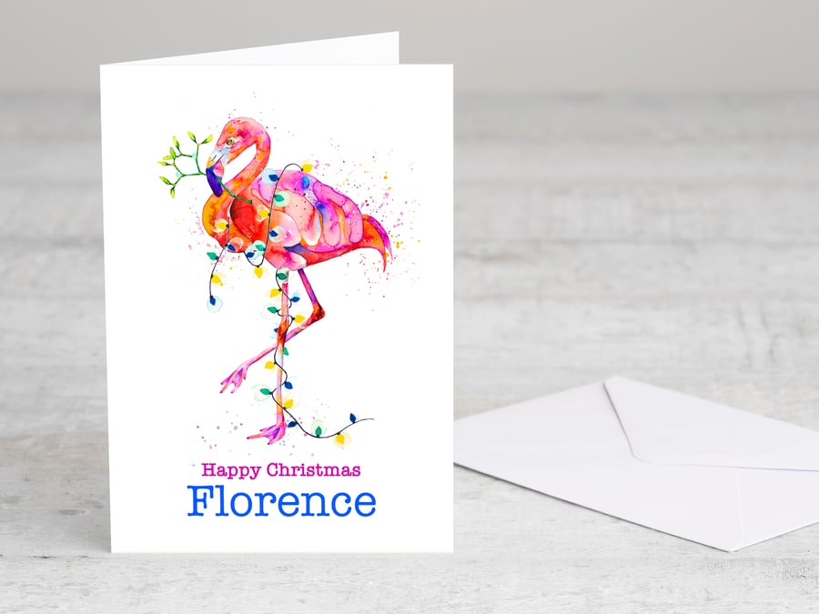 Personalised Flamingo Christmas Card premium quality exotic animal