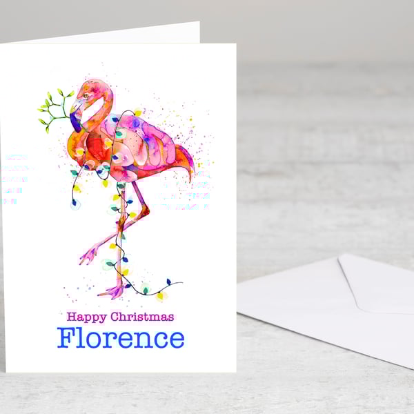 Personalised Flamingo Christmas Card premium quality exotic animal