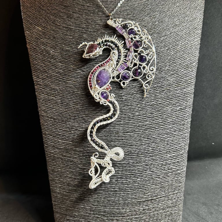 Frostcrag Wire Wrapped Dragon with Amethyst Gemstones