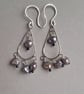 Boho style silver earrings with natural pearls and black tourmaline.