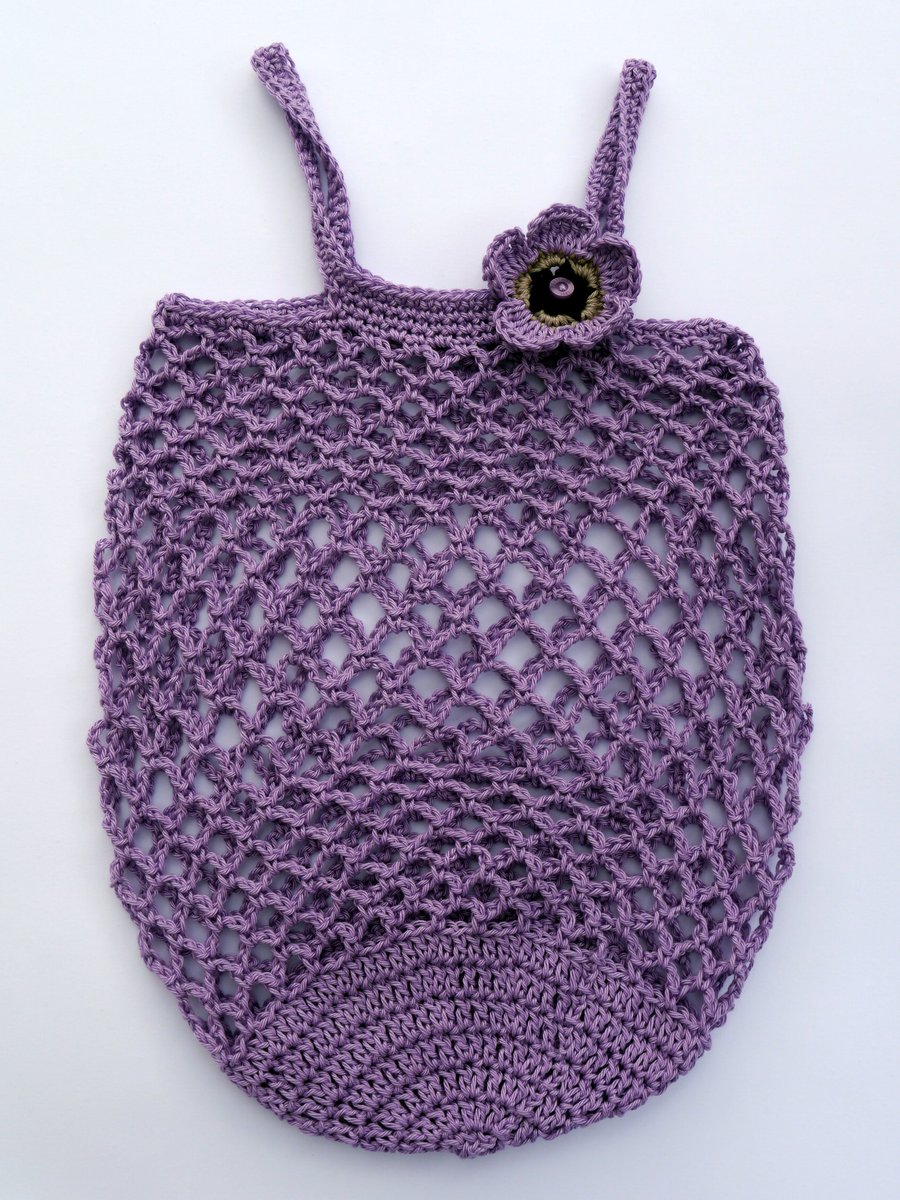 Ethical Crochet Shopping Bag, Mauve Reusable Market Bag