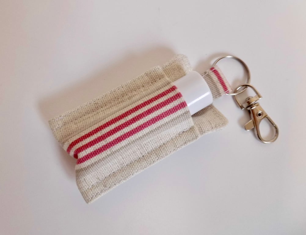 Key ring lip balm holder in striped fabric keyring 