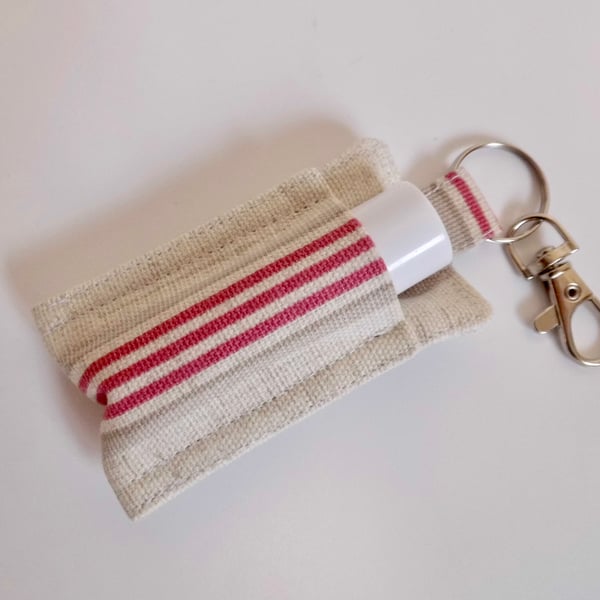 Key ring lip balm holder in striped fabric keyring 