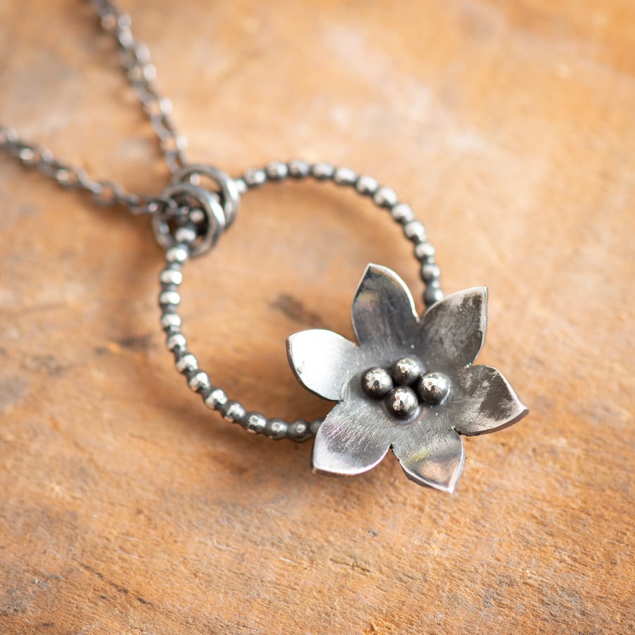 Sterling Silver Flower Necklace 