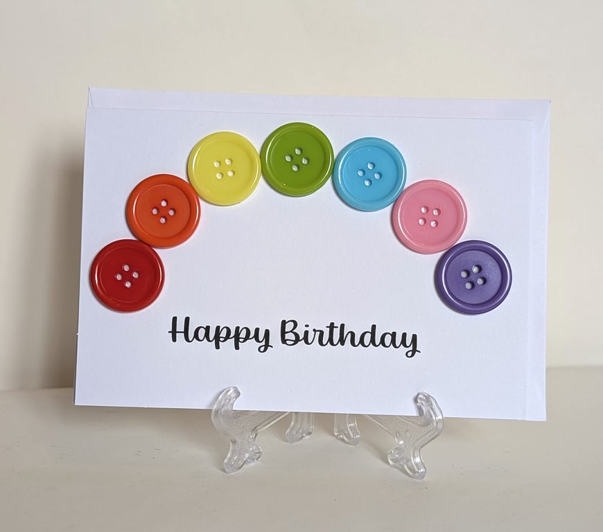 Happy Birthday button rainbow greetings card 