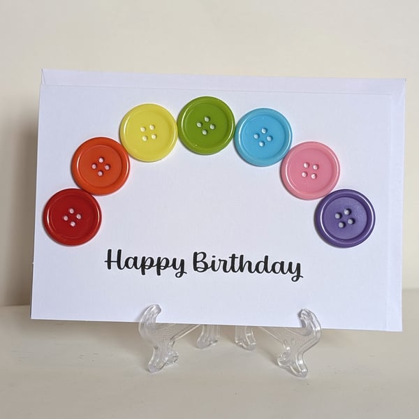 Happy Birthday button rainbow greetings card 