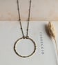 Textured Circle Necklace - golden raw brass with satellite chain, 1.25 inch hoop - Image 2