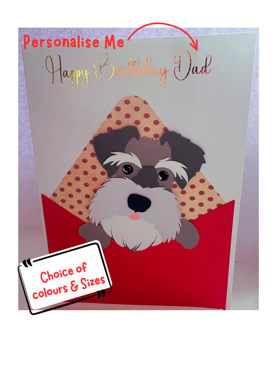 Handmade Personalised Schnauzer Birthday Card in choice schnauzer colours
