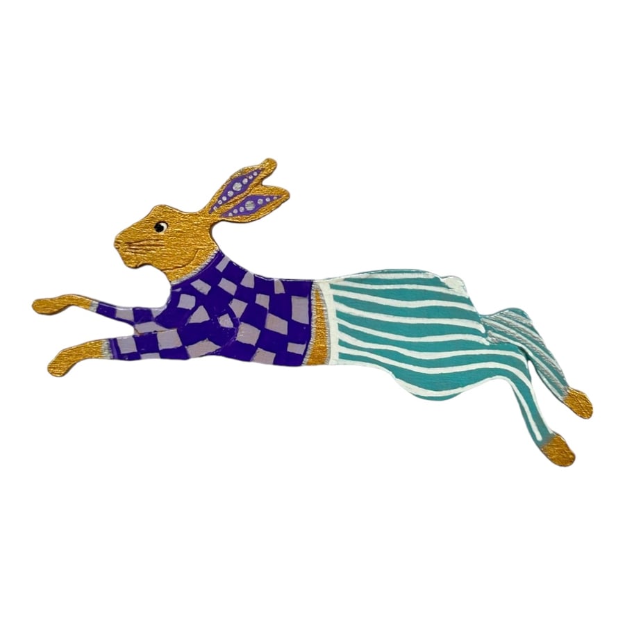 Running Hare with striped trousers, Fridge Magnet