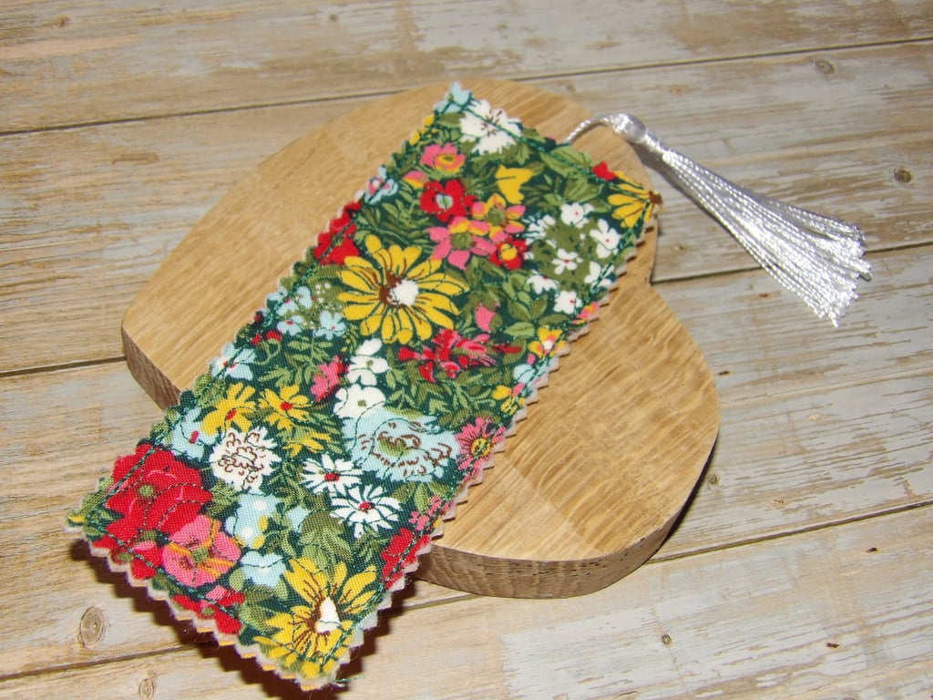 Liberty fabric quilted floral bookmark with tassel 