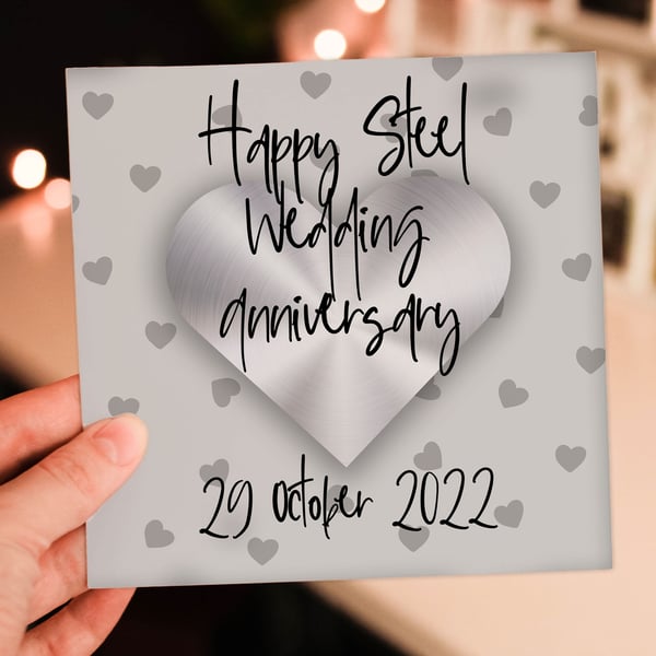 Steel (11th) anniversary card: Personalised with date