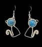 Silver wire wrapped Cat earrings with Jasper stone