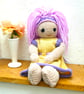 Doll. Hand Knitted Doll 12" Wool Doll with Pink Hair & Removable Dress